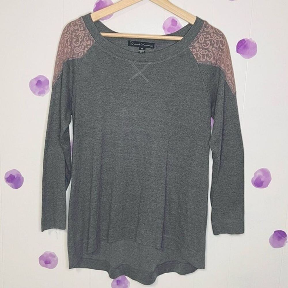 French Laundry Gray Lace Shoulder Sweater Size M